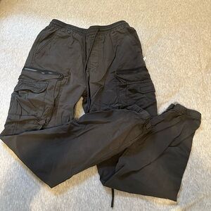 Black Cargo Pants with Elastic Waistband and Cuffs